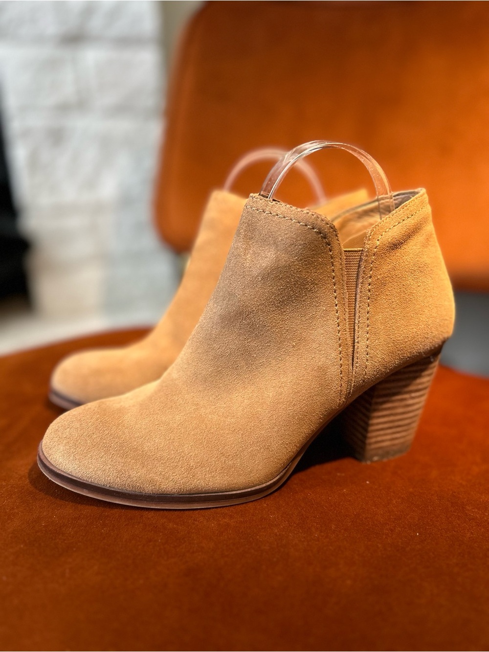 Alex Marie Women’s Tan Suede Ankle Booties Block Heel Camel Brown - Picture 2 of 6